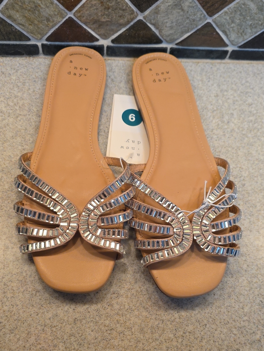 a new day Nude Rhinestone Strappy Slide Sandals